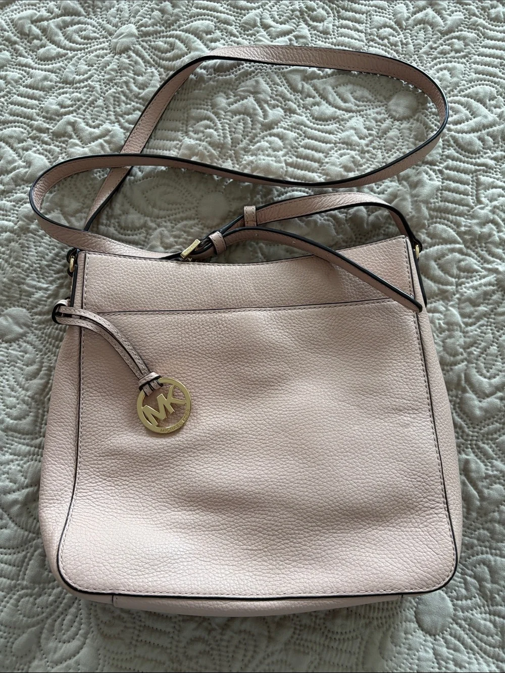 Michael Kors Blush Pebbled Leather Crossbody Bag with Gold Plate